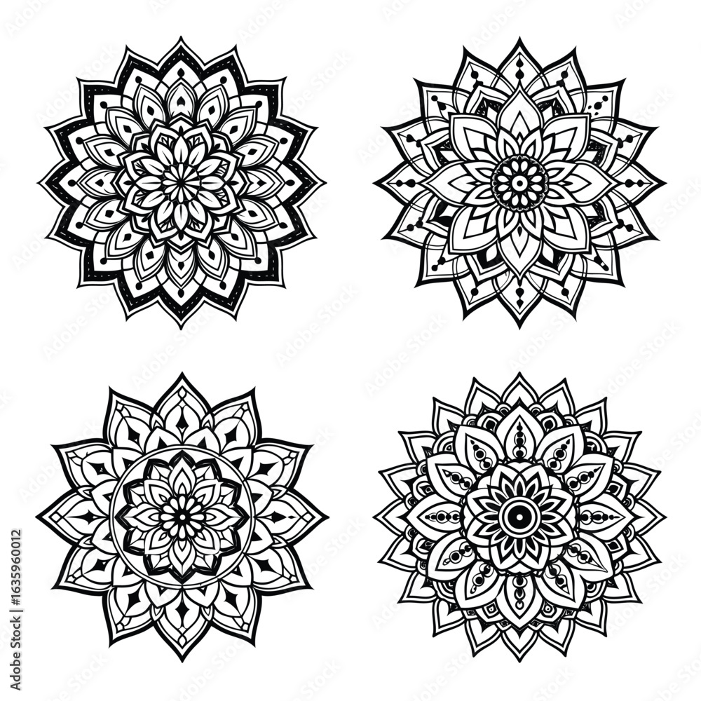 Obraz premium Ornate Black and White Mandala Pattern Collection