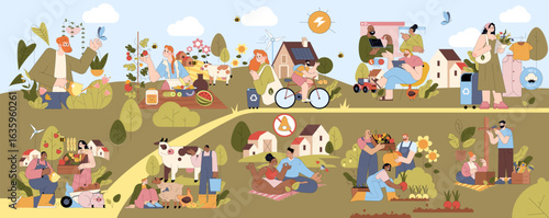 Community Life and Sustainability Vector Illustration