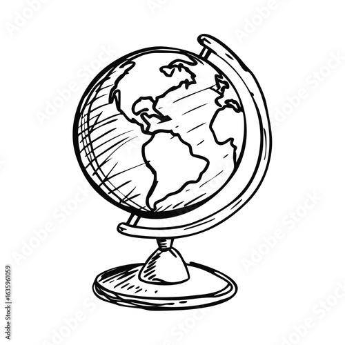 Globe Earth Hand Drawn Sketch Vector Black and White