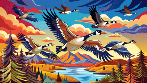 
very beautiful 
Canada geese flying in v formation