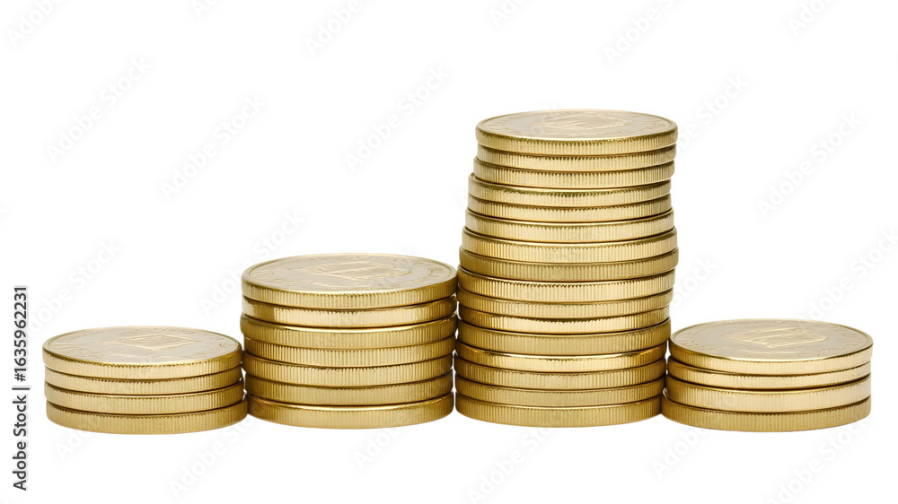 Stacked gold coins representing wealth business finance studio setting close-up view Stacked gold coins representing wealth business finance studio setting close-up view