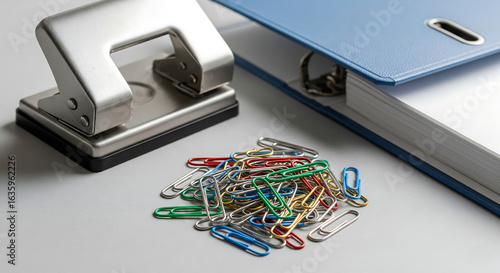 colorful paper clips on white background
