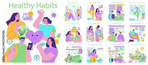 Healthy Habits Illustrated Guide with Active Characters