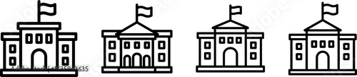Embassy building with flag outline vector