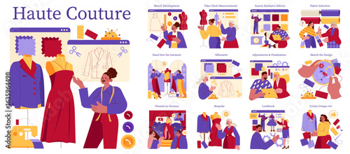 Haute Couture Fashion Process Vector Illustration Set