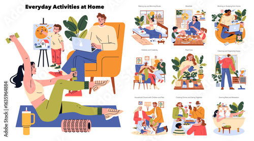 Everyday Activities at Home Vector Illustration