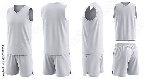 White basketball uniform with jersey and shorts, isolated on white background