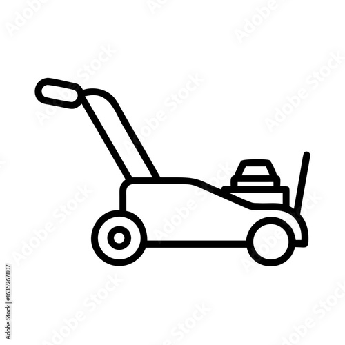 Lawn mower in minimalist design with black outline  