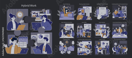 Hybrid Work. Flat Vector Illustration