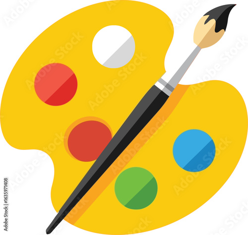 Vector illustration flat vector art of artists palette with colorful paints and brush, representing creativity