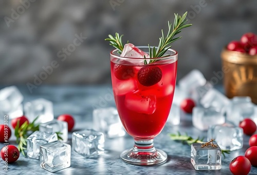 Wallpaper Mural Cranberry rosemary cocktail in a glass, garnished with rosemary sprig Ice cubes visible, winter, beverage Torontodigital.ca
