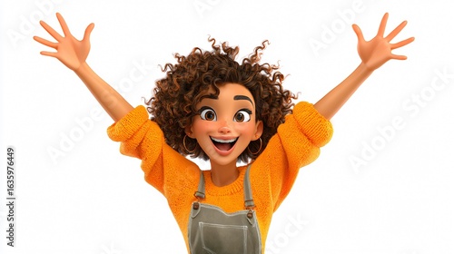 Happy Smiling 3D Cartoon Character of Black Young Woman