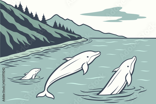 Beluga whales gather in Cook Inlet near Anchorage, often visible from the highway during migration seasons.
