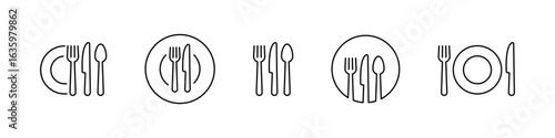 Cutlery icon set. Isolated cutlery vector set. Restaurant logo. Cafe sign. Fork, spoon and knife icon set.