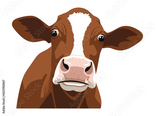 Curious Cow: A charming illustration of a cow with a distinctive coat color, staring directly into the camera. Capturing the friendly nature of livestock in a simple, yet beautiful artwork.