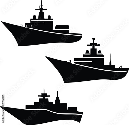 A collection of modern military warship and frigate silhouettes