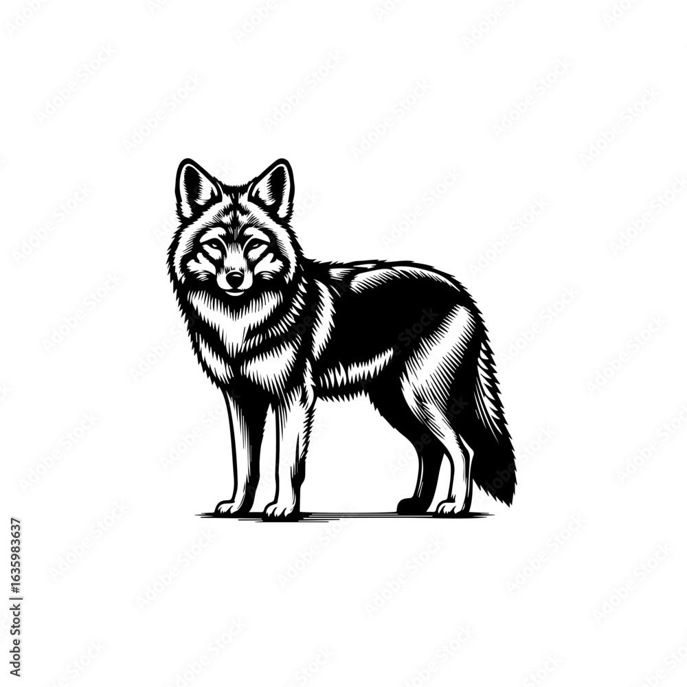 Fototapeta premium Wolf standing in a forest, isolated on white background
