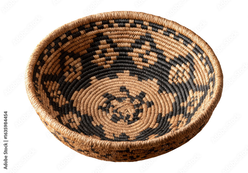 Fototapeta premium Woven Apache Basket with Geometric Design on Transparent Background