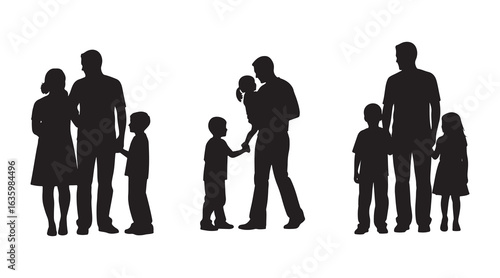 Family vector silhouettes included in the collection set on a white background