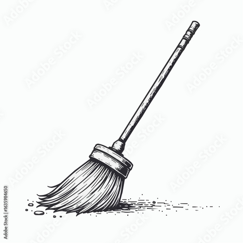 Hand-drawn illustration of a broom on a white background