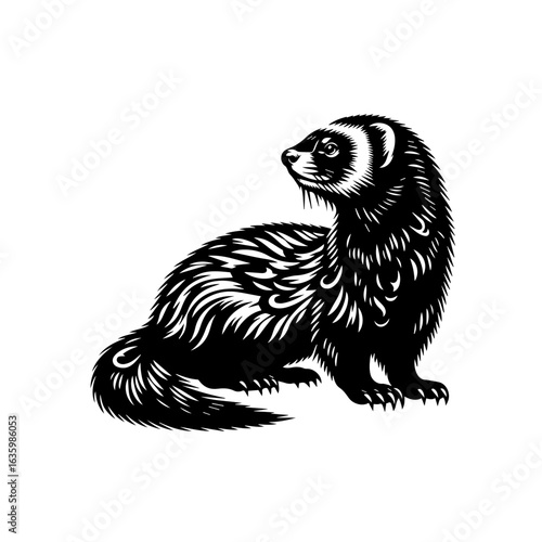 Illustration of a ferret sitting and looking to the side