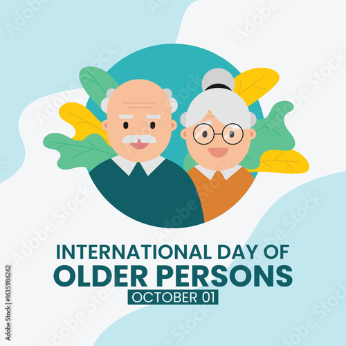 International Day of Older Persons. Holiday design with older couple for banner, poster. Vector flat