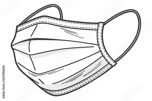 A Simple Line Art Illustration of a Common Medical Face Mask Emphasizing Protection and Safety Measures