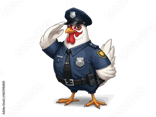 Chicken Cop: A cartoonish chicken dressed in a police uniform stands at attention, giving a crisp salute.