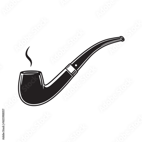 Classic smoking pipe silhouette vector illustration showing smoke rising with simple minimalist design