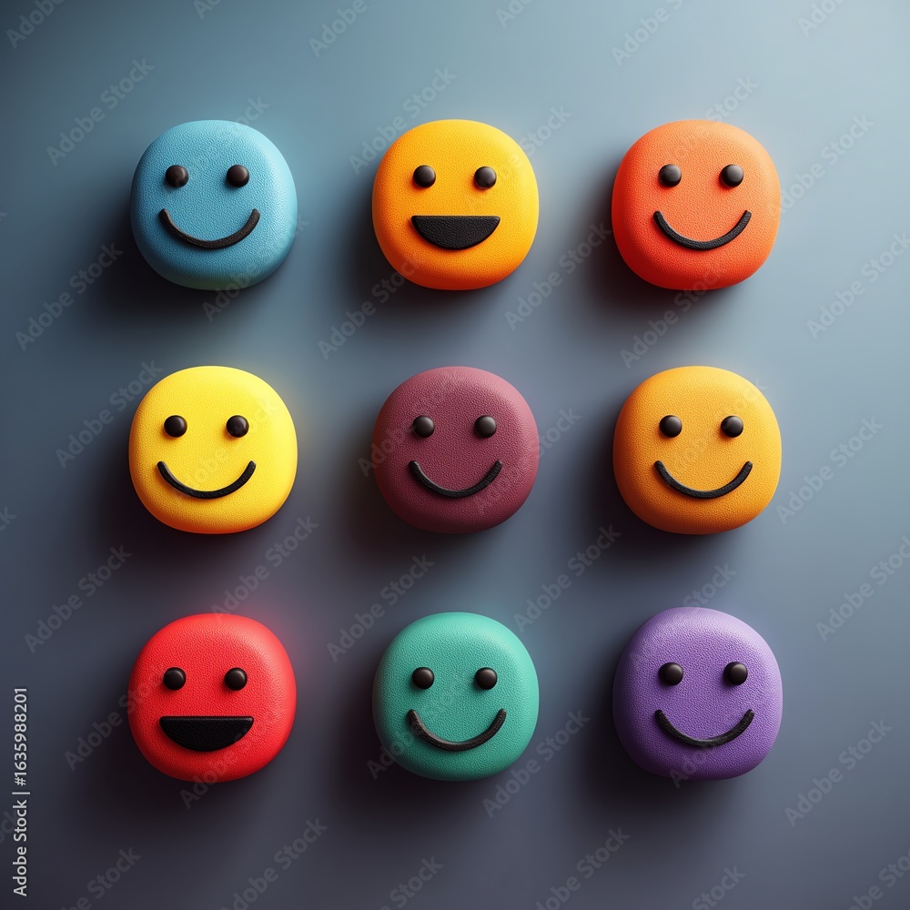 Fototapeta premium Vibrant Happy Face Icon Collection for Positive Review and Feedback Concepts