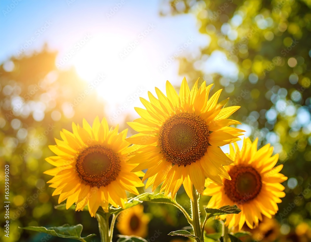 Obraz premium Bright sunflowers bathed in sunlight