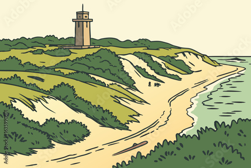 Cape Henlopen State Park in Delaware features sandy beaches, WWII observation towers, and coastal hiking and biking trails.