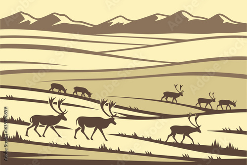 Caribou herds roam vast areas of Alaska, migrating seasonally across tundra and taiga.