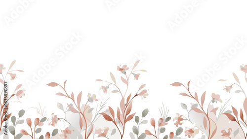 Watercolor painting of delicate flowers and leaves with soft pastel colors on a white background image