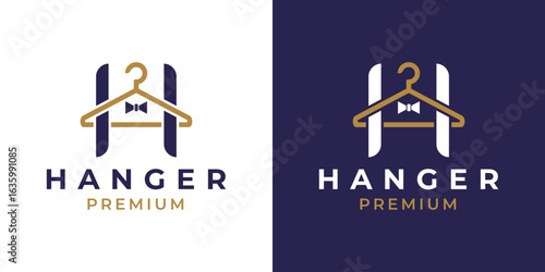 Letter H Hanger Logo Design Vector Illlustration Template. Clothing Tie Men Fashion Logo Vector. Logo Design of Clothing, Female, Company, Modern, Minimalist, Tailor.
