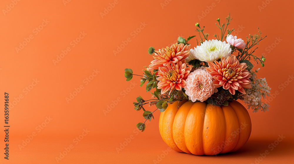 Obraz premium autumn bouquet, decor with flowers and pumpkins