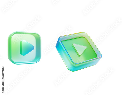 3d button multimedia play button with green color mockup on white transparent background