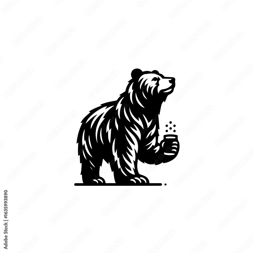 Naklejka premium Illustration of a bear holding a mug, isolated on white background