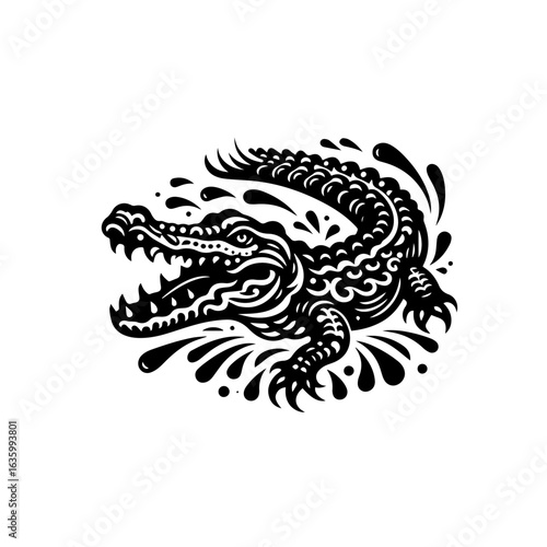 Wallpaper Mural Aggressive alligator with open mouth, stylized illustration, isolated on white background Torontodigital.ca