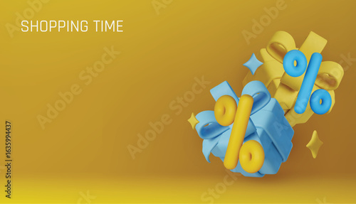 Festive gift boxes and sale icons for shopping promotion.