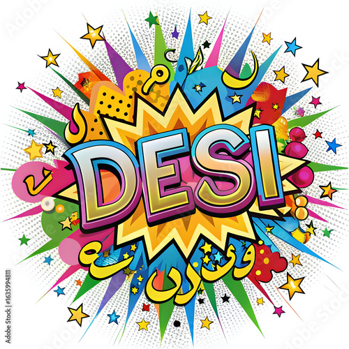 colorful urdu text explosion desi graphic style