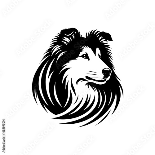 Stylized collie dog tribal art design isolated on white background