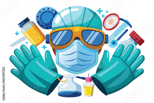 Protective Gear and Medical Supplies Arrangement for Healthcare Professionals Working During Pandemic and Vector Illustration Concept Isolated on White Background