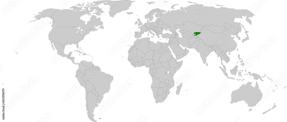 Fototapeta premium Kyrgyzstan map vector in light gray with green highlight