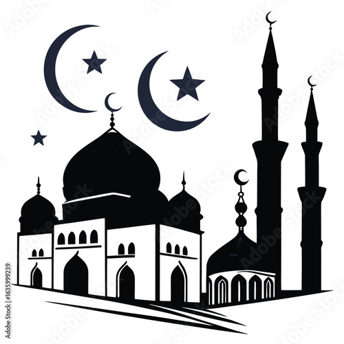 Taj Mahal vector illustration with mosque silhouette and architectural landmark elements