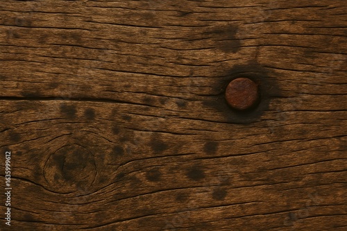 Detailed Texture of Teak Wood with Rusted Nail on a Tropical City Park Bench_2