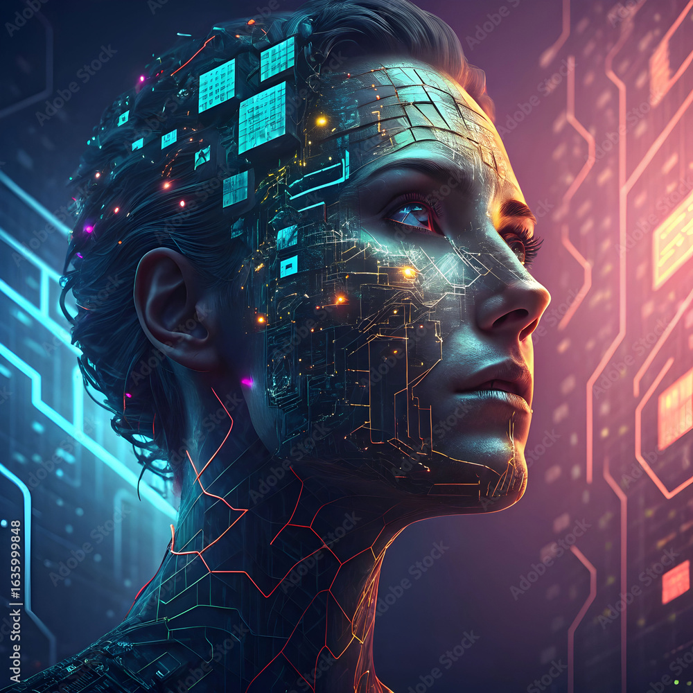Obraz premium face made of digital fragments identity in tech