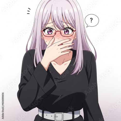 Vector art of anime girl with a surprised expression isolated on white background