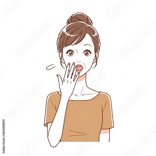 Vector art of surprised woman with her hand over her mouth isolated on white background