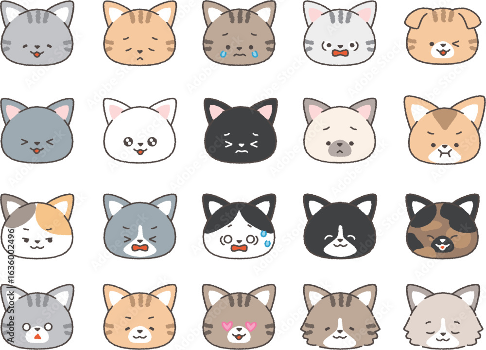 Obraz premium いろいろな柄・種類の猫アイコンセット